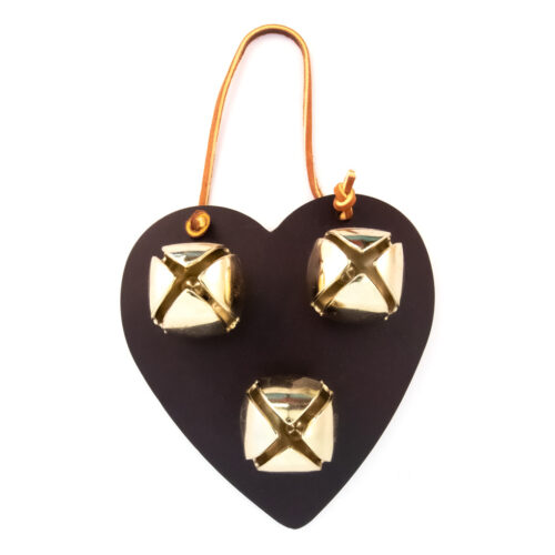 leather heart with leather strap and three brass bells