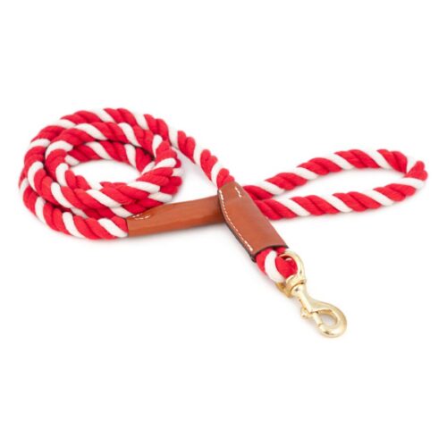 Red and White Cotton Rope Snap Leash