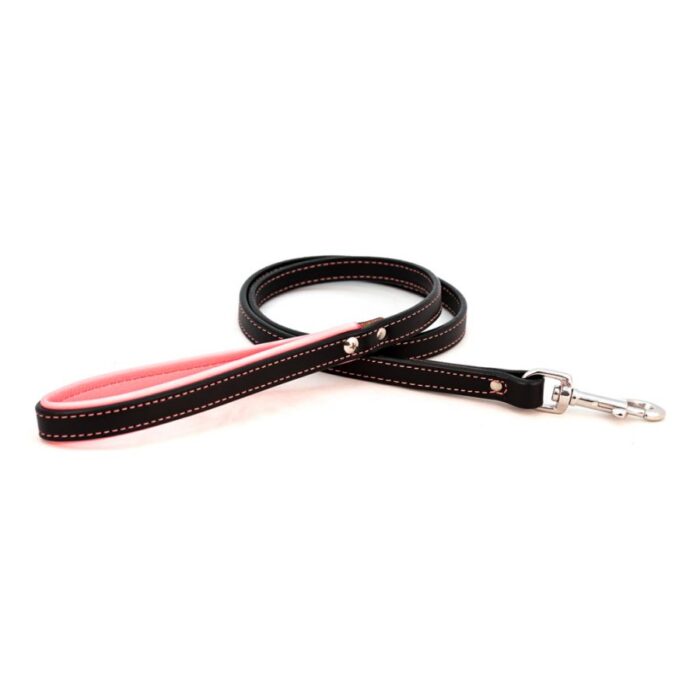 Padded Leather Leash in black and pink