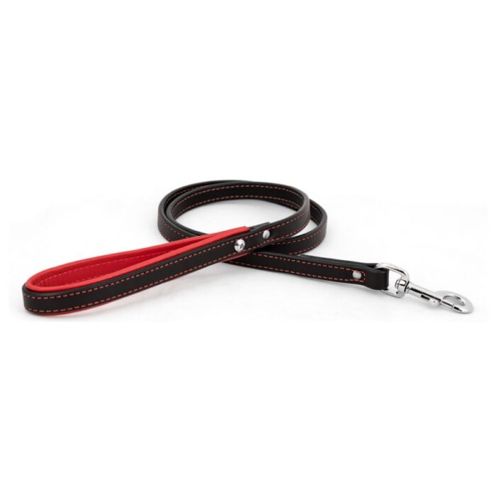 Padded Leather Leash in black and red