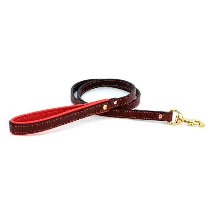 Padded Leather Leash in burgundy and red
