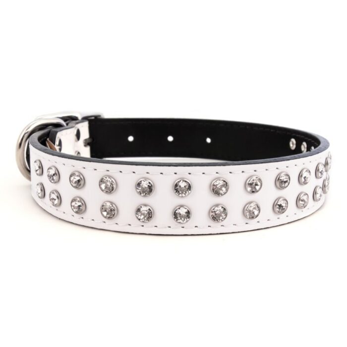 Manhattan Patent Leather Dog Collar with two rows of Swarovski Crystals White
