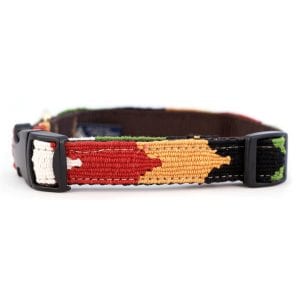 Harvest Chevron side release dog collar in orange, red, green, black, and white