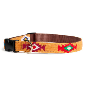 God's Eye Gold dog collar handwoven colorful traditional God's Eye pattern on gold background