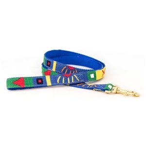 a tail we could wag Harborside Daybreak handwoven dog leash with nautical patterns in blue