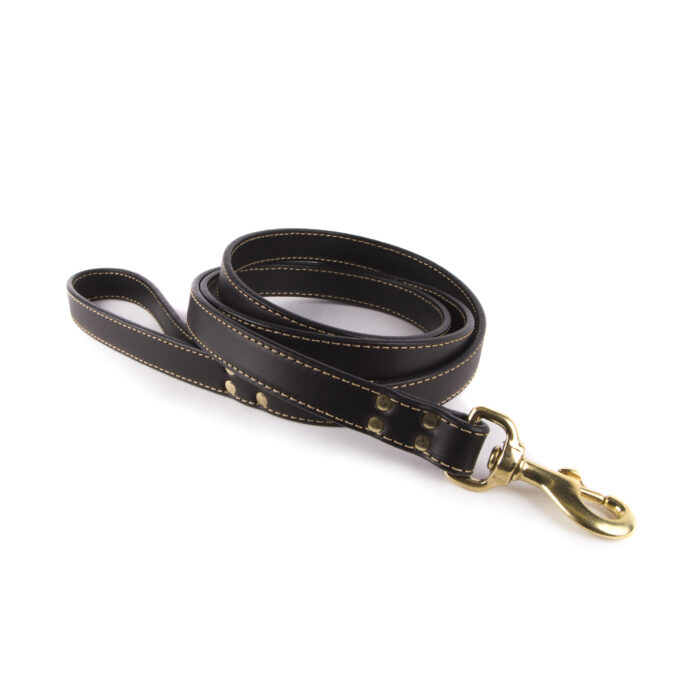 Heirloom Stitched Leather leash in Black Bridle Leather