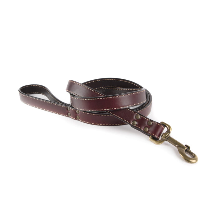 Heirloom Stitched Leather leash in Burgundy Bridle Leather