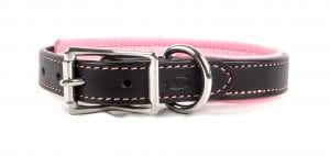 Padded Leather collar in black and pink