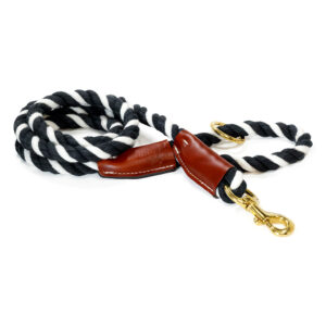 black and white leash with brass snap