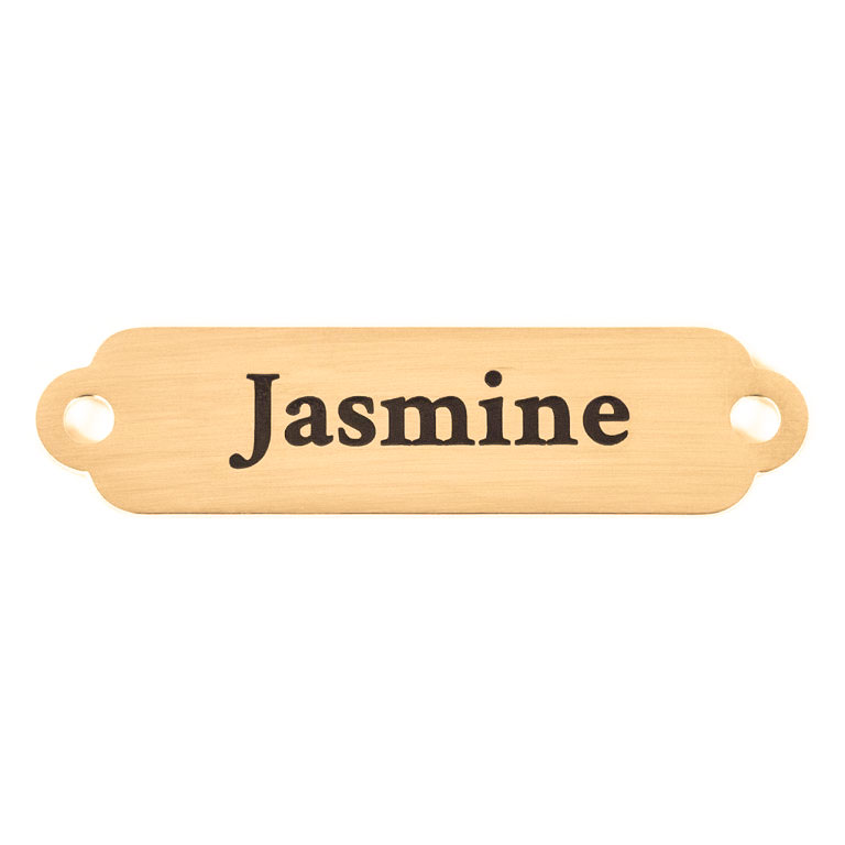 Brass custom engraved nameplate with Crimson Text font