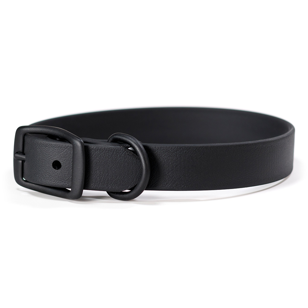 black Biothane dog collar with black buckle and dee ring