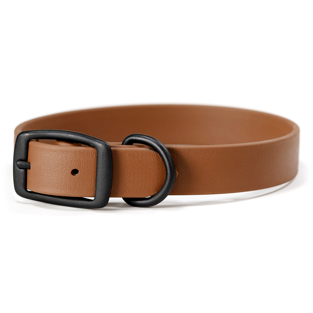 clay brown Biothane dog collar with black buckle and dee ring
