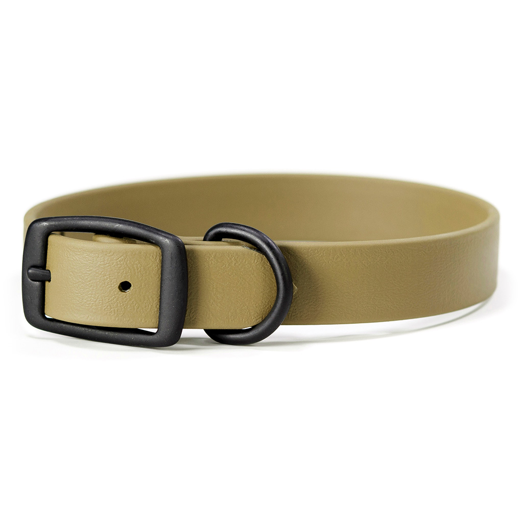 desert tan Biothane dog collar with black buckle and dee ring