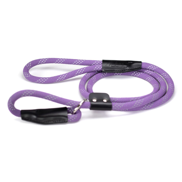 reflective violet nylon slip leash with 3 rows of reflective strips