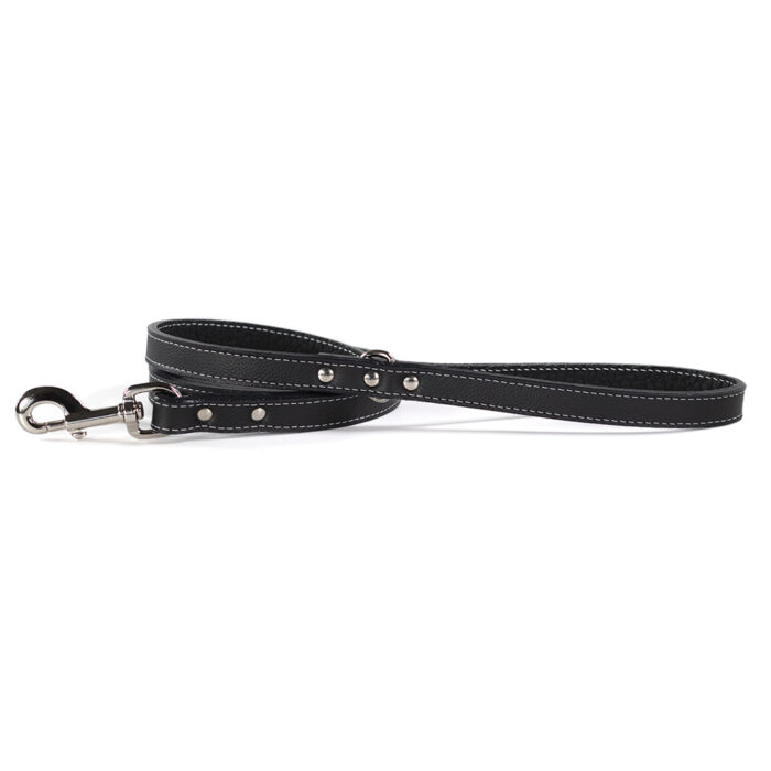 Tuscan Italian Leather 5 ft leash in Black