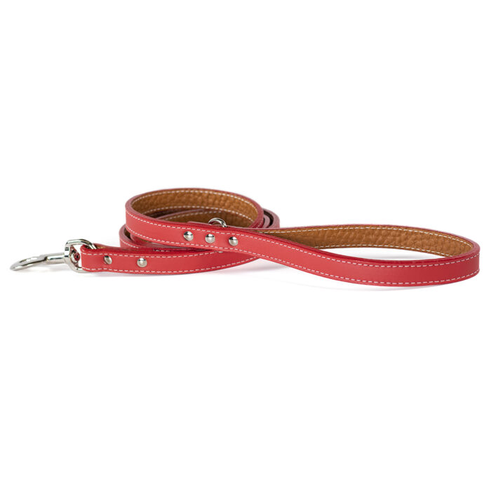 Tuscan Italian Leather 5 ft leash in Bright Red