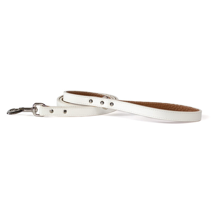Tuscan Italian Leather 5 ft leash in White