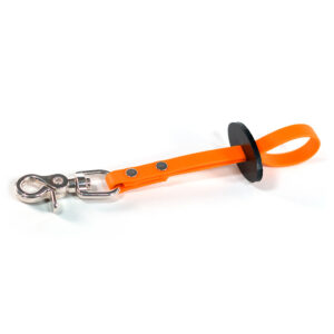 Sparky's Choice orange leash keeper with scissor snap and adjustalbe disk
