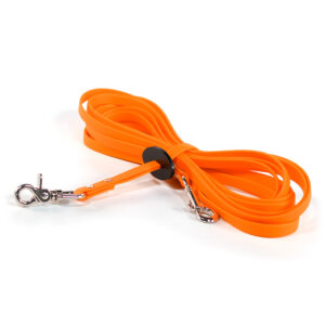 Sparky's Choice Leash in the color orange coiled and secured with Sparky's Choice Keeper