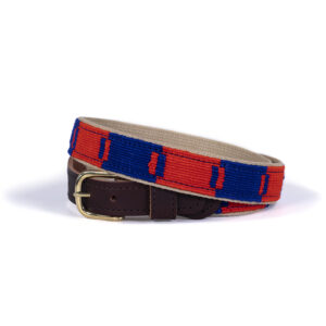 blue and red fabric belt in Game Day pattern