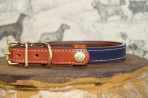 Upland & Downstream Countryside leather collar with waxed cotton, brass hardware and tail snap design