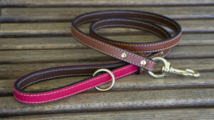 Upland and Downstream leather leash with red waxed cotton accent and brass hardware
