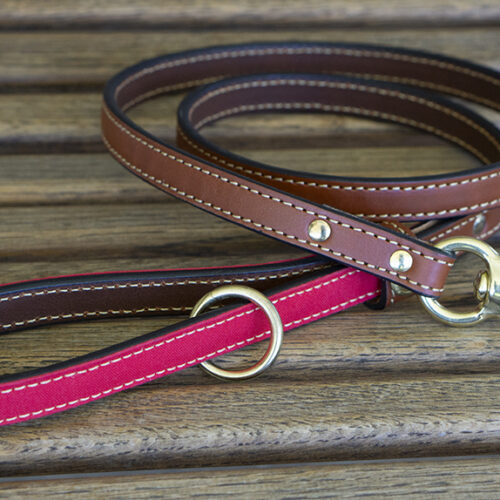 Upland and Downstream leather leash with red waxed cotton accent and brass hardware