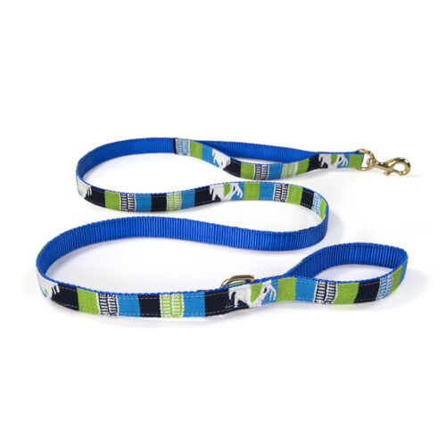 a tail we could wag leash with traffic handle in blue and green Laguna Brava pattern